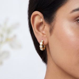 Gold Plated Mother of Pearl Huggie Hoop Earrings