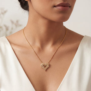 Gold Pave CZ Heart Pendant Chain Anti-Tarnish Love Necklace