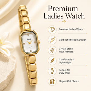 Watches Gold-Tone Rectangular Dial Brick Link Bracelet Watch for Women