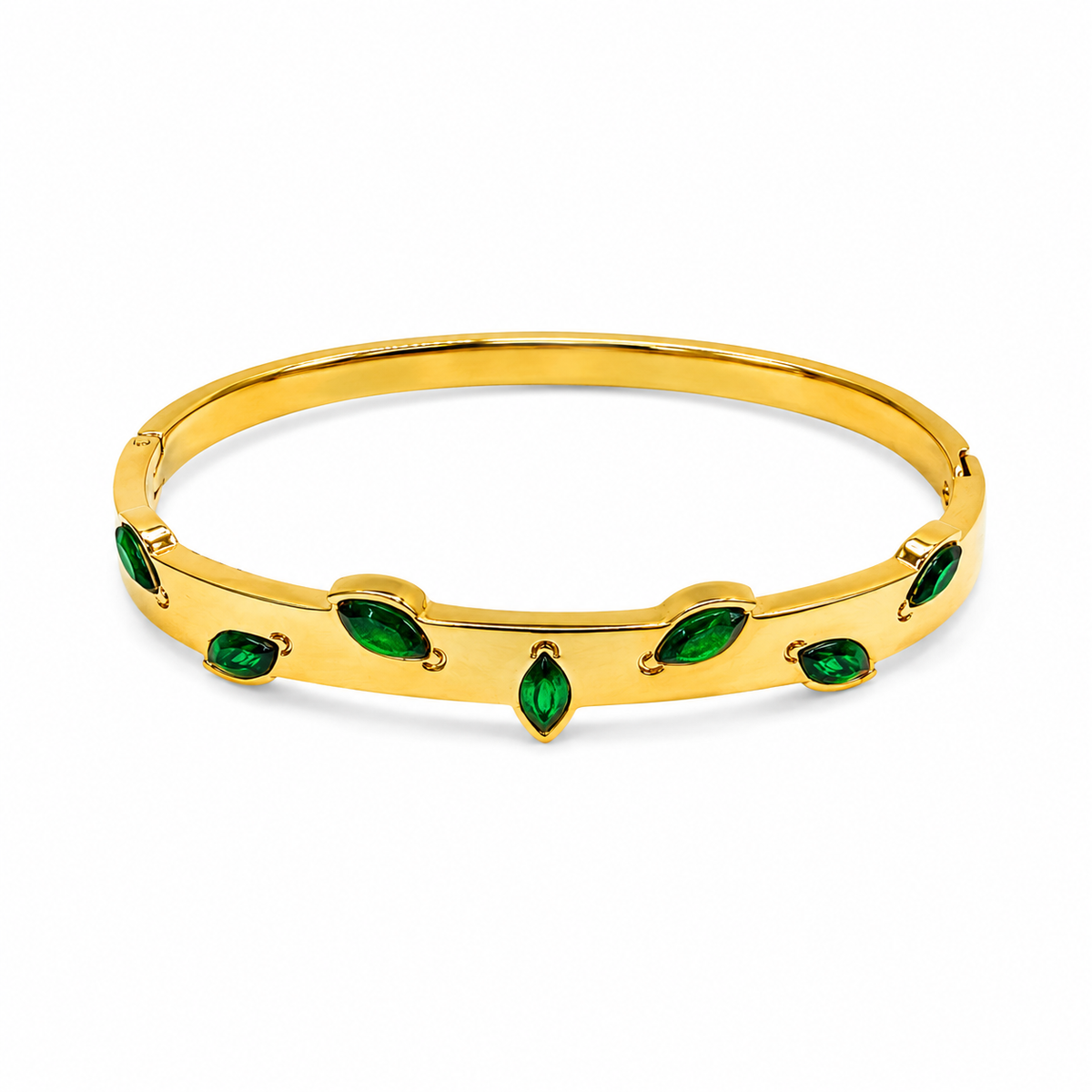 Real Marquise Emerald Green Stone Gold Oval Kada for Women | Oval Bezel Gemstone Stainless Steel Ladies Bangle | Genuine Stone Festive Jewellery