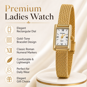 Watches Gold-Tone Rectangular Dial Roman Numeral Mesh Bracelet Watch for Women