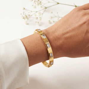 Triple Princess Cut CZ Bezel Baby Kada Bangle | Gold Plated Slim Three Stone Bracelet for Women