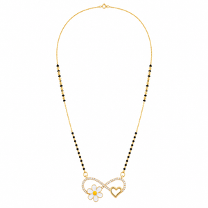 KZ Gold Plated Infinity Flower Heart CZ Mangalsutra for Women Black Bead Chain Enamel Daisy Pendant FS