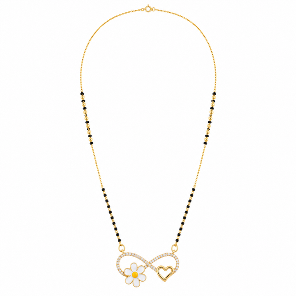 KZ Gold Plated Infinity Flower Heart CZ Mangalsutra for Women Black Bead Chain Enamel Daisy Pendant FS