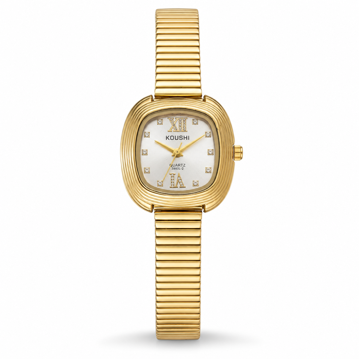 Watches Gold-Tone Cushion Shape Dial Crystal Hour Markers Bracelet Watch for Women