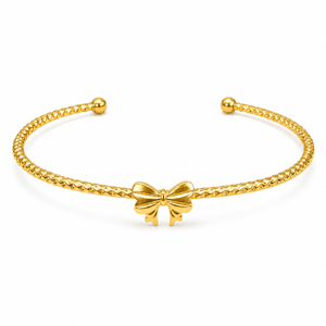 Gold Plain Beaded Twisted Cuff Kada for Women | Ball End Open Bangle | Classic Daily Wear Wrist Jewellery