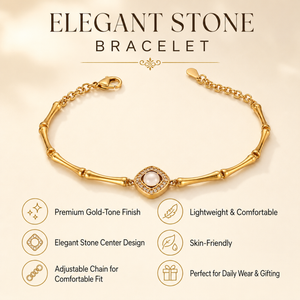 Gold Plated Bamboo Bar Link Bracelet with Rhombus White Stone Halo Centrepiece and Lobster Clasp