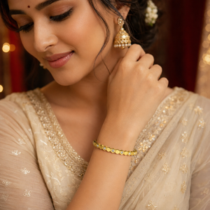 Gold Tension Set Diamond Oval Kada for Women | Floating Solitaire Stainless Steel Ladies Bangle | Minimalist Festive Jewellery