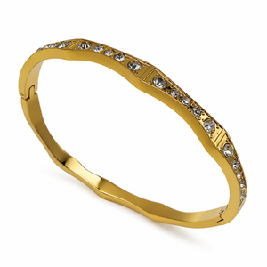 Gold Marquise Diamond Accent Oval Kada for Women | Elongated Stone Stainless Steel Ladies Bangle | Elegant Festive Jewellery