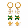 Earrings Floral Drop Hoop, Emerald Clover & Gold Clover Stud Earrings Set of 3 Pairs