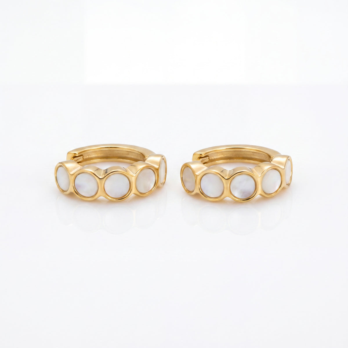 Gold Plated Mother of Pearl Huggie Hoop Earrings
