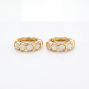 Gold Plated Mother of Pearl Huggie Hoop Earrings