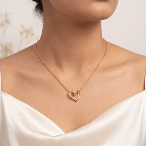 Gold Open Heart Outline Pendant Chain Anti-Tarnish Necklace