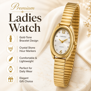 Watches Gold-Tone Oval Dial Classic Stretch Bracelet Watch for Women