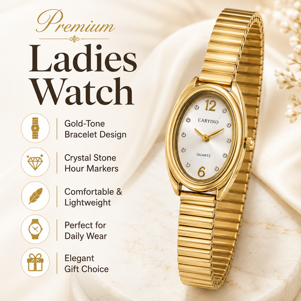 Watches Gold-Tone Oval Dial Classic Stretch Bracelet Watch for Women