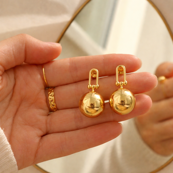 Anti-Tarnish Gold Plated Hanging Ball Earrings - 1 Pair