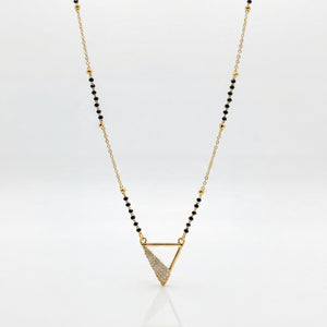 KZ Gold Plated Triangle CZ Mangalsutra for Women Black Bead Chain Geometric Pyramid Pendant FS