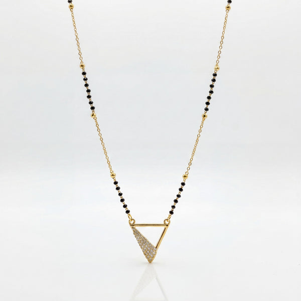 KZ Gold Plated Triangle CZ Mangalsutra for Women Black Bead Chain Geometric Pyramid Pendant FS