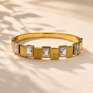 Gold Double Row Diamond Oval Kada for Women | Twin Line Stone Stainless Steel Ladies Bangle | Classic Festive Jewellery