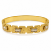 Gold Engraved Block Baguette Diamond Oval Kada for Women | Square Panel Large Stone Stainless Steel Ladies Bangle | Premium Festive Jewellery