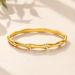 Gold Wavy Twist Organic Shape Diamond Kada for Women | Curve Point Stone Stainless Steel Ladies Bangle | Artistic Festive Jewellery