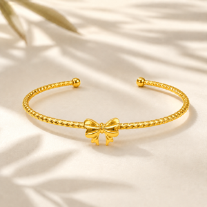 Gold Plain Beaded Twisted Cuff Kada for Women | Ball End Open Bangle | Classic Daily Wear Wrist Jewellery