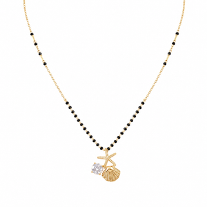 KZ Gold Plated Starfish Shell Mangalsutra for Women Black Bead Chain Ocean Charm Pendant FS
