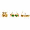 Earrings Gold Cluster Floral, Emerald Marquise & Twisted Knot Stud Earrings Set of 3 Pairs