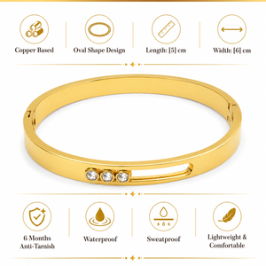 Gold Flat Band Plain Hinged Oval Kada for Women | Smooth Flat Profile Stainless Steel Ladies Bangle | Minimalist Daily Wear Jewellery
