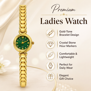 Watches Gold-Tone Round Green Dial Minimal Bracelet Watch for Women