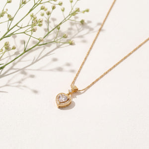 Gold Mini Heart CZ Pave Pendant Chain Anti-Tarnish Necklace