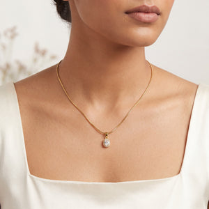 Gold Oval Drop CZ Pendant Chain Anti-Tarnish Necklace