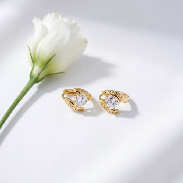 Gold Plated Heart Drop CZ Hoop Earrings