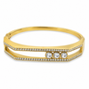 Gold Bright High Polish Diamond Oval Kada for Women | Mirror Finish Stone Stainless Steel Ladies Bangle | Glossy Festive Jewellery