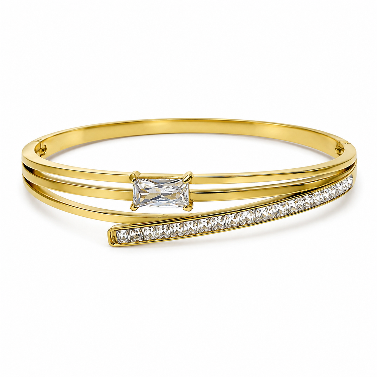 Gold Leaf Motif Diamond Oval Kada for Women | Botanical Stone Stainless Steel Ladies Bangle | Nature Inspired Jewellery