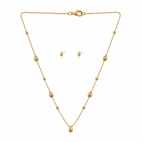 Anti tranish Gold plated 125 No. Half drop Chain with Minimal Half drop Earrings for adults - 1 Pc