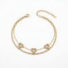 Gold Plated Double Layer Chain Bracelet with Heart Shaped White Stone Halo Charm Stations