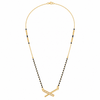 KZ Gold Plated Cross Bar CZ Mangalsutra for Women Black Bead Chain Diagonal X Bar Pendant FS