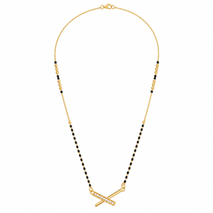 KZ Gold Plated Cross Bar CZ Mangalsutra for Women Black Bead Chain Diagonal X Bar Pendant FS