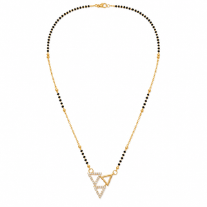 KZ Gold Plated Double Triangle CZ Mangalsutra for Women Black Bead Chain Geometric Pendant FS