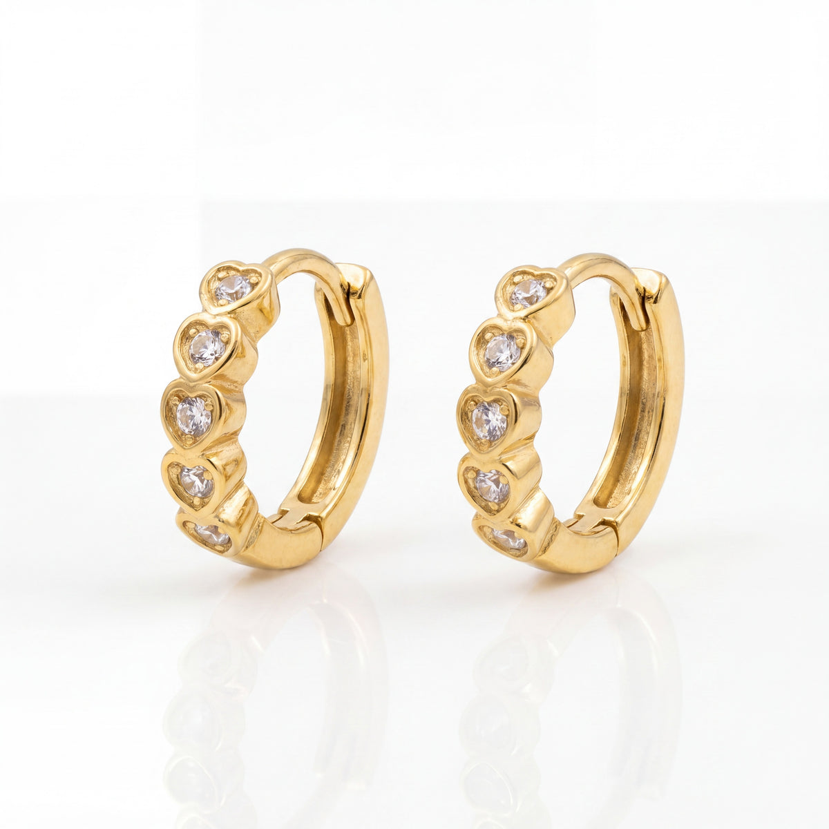 Gold Plated Heart CZ Huggie Hoop Earrings