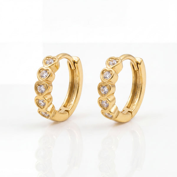 Gold Plated Heart CZ Huggie Hoop Earrings
