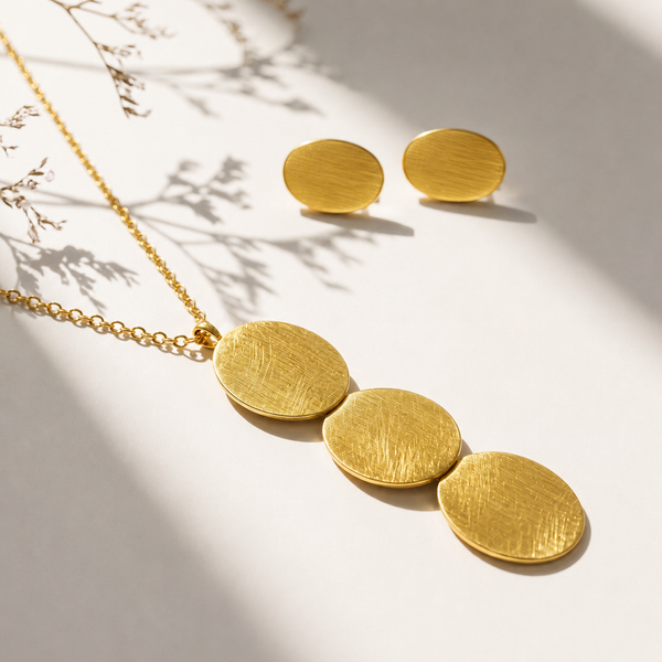 Anti tranish Gold plated 125 No. Chain Minimal 3 Oval linked Pendant with Minimal Oval Earrings for adults - 1 Pc