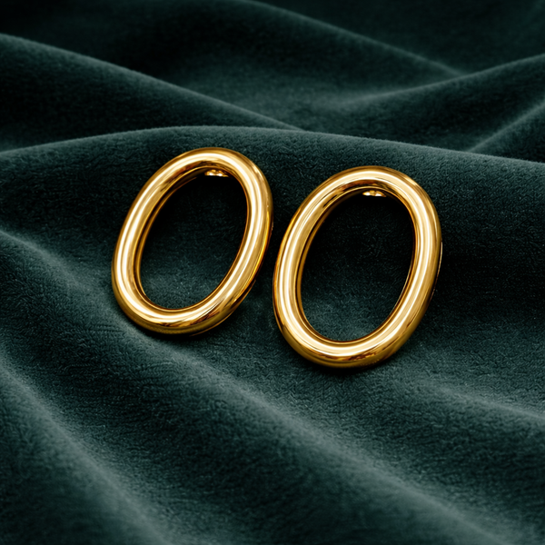 Anti-Tarnish Gold Plated Oval Earrings - 1 Pair