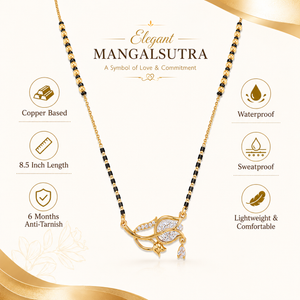 KZ Gold Plated Tulip Leaf CZ Mangalsutra for Women Black Bead Chain Petal Pear Drop Pendant FS