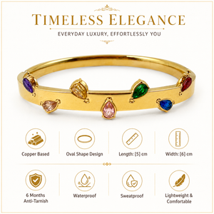 Real Pear Teardrop Multicolor Stone Gold Oval Kada for Women | Prong Set Gemstone Stainless Steel Ladies Bangle | Vibrant Stone Jewellery