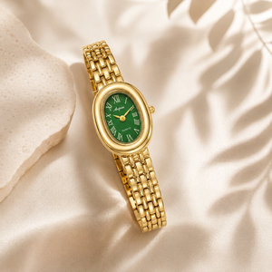 Watches Gold-Tone Oval Green Dial Roman Numeral Bracelet Watch for Women