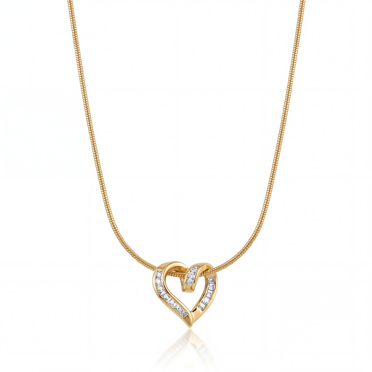 Gold Open Heart Outline Pendant Chain Anti-Tarnish Necklace