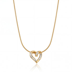 Gold Open Heart Outline Pendant Chain Anti-Tarnish Necklace