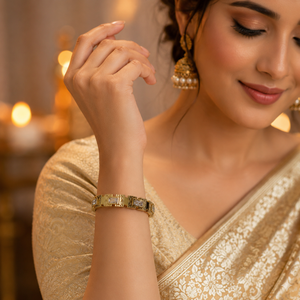 Gold Double Row Round Diamond Oval Kada for Women | Twin Stone Line Stainless Steel Ladies Bangle | Layered Festive Jewellery